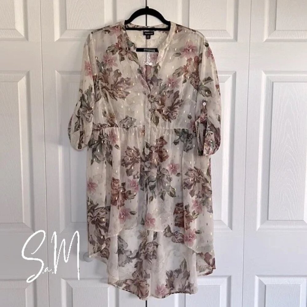 NEW Torrid Lexie - Ivory Floral Chiffon Hi-Lo Babydoll Top